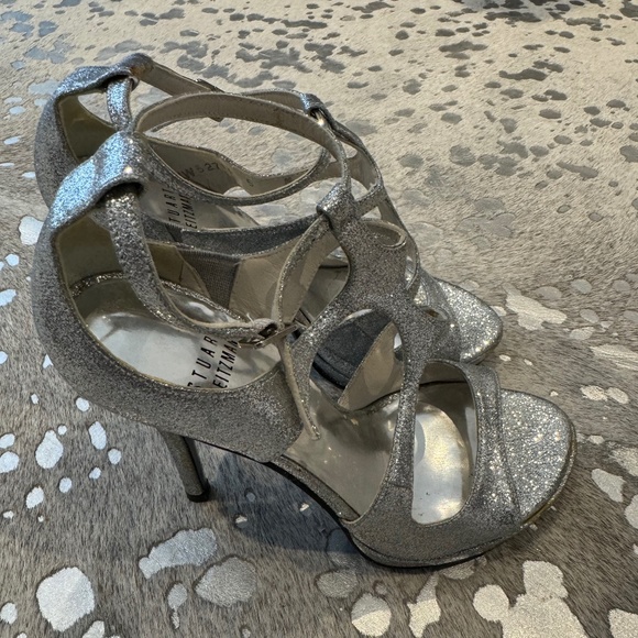 Stuart Weitzman Silver Glitter High Heels - Picture 3 of 4